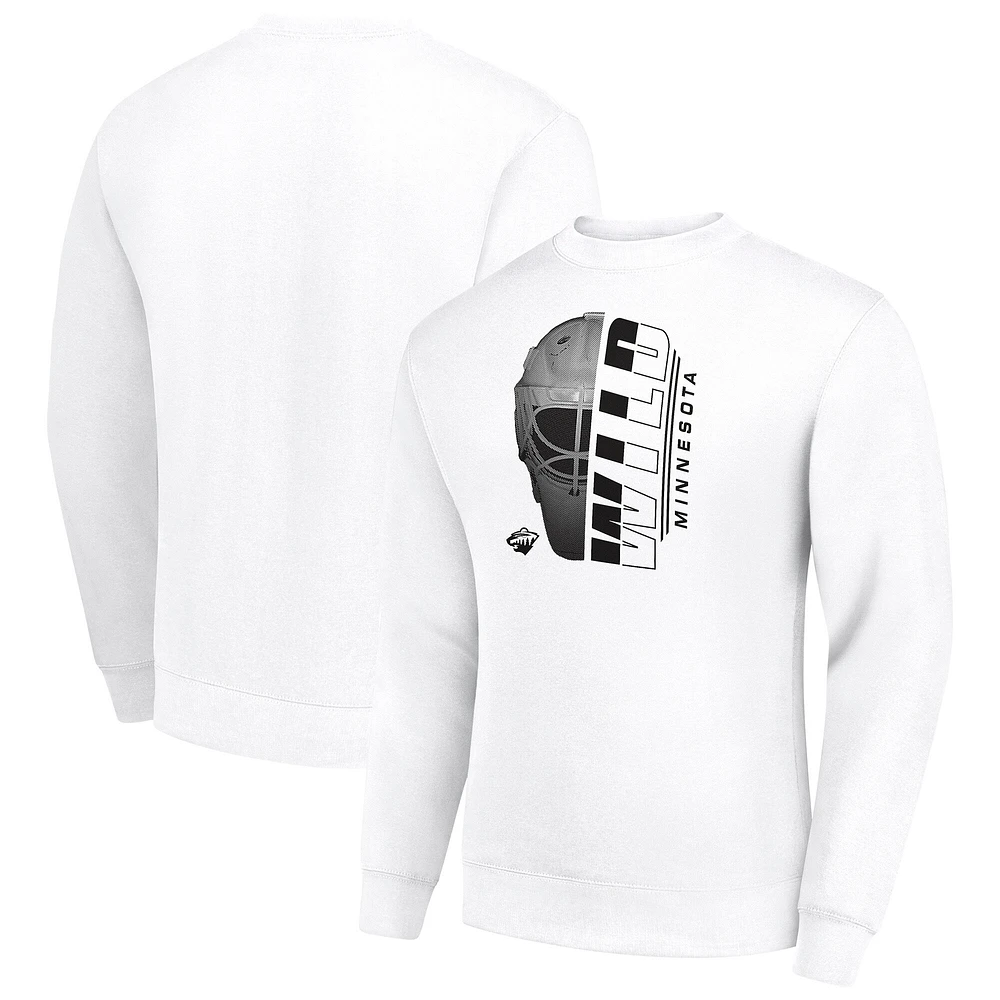 Men's Starter White Minnesota Wild Half Helmet Team Logo Pullover Sweatshirt