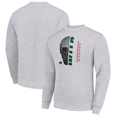 Men's Starter Heather Gray Minnesota Wild Half Helmet Team Logo Pullover Sweatshirt