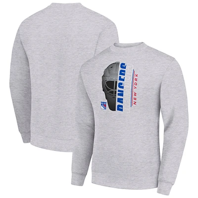 Men's Starter Heather Gray New York Rangers Half Helmet Team Logo Pullover Sweatshirt