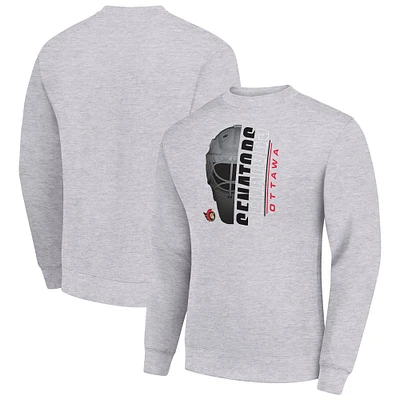 Men's Starter Heather Gray Ottawa Senators Half Helmet Team Logo Pullover Sweatshirt
