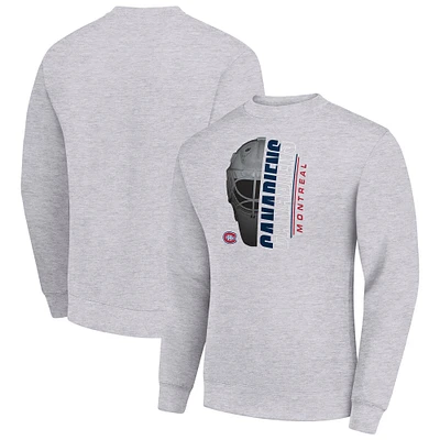 Men's Starter Heather Gray Montreal Canadiens Half Helmet Team Logo Pullover Sweatshirt
