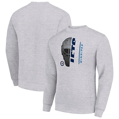 Men's Starter Heather Gray Winnipeg Jets Half Helmet Team Logo Pullover Sweatshirt