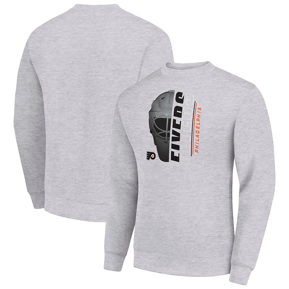 Men's Starter Heather Gray Philadelphia Flyers Half Helmet Team Logo Pullover Sweatshirt