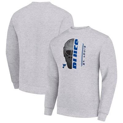 Men's Starter Heather Gray St. Louis Blues Half Helmet Team Logo Pullover Sweatshirt