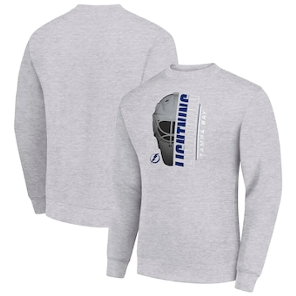 Men's Starter Heather Gray Tampa Bay Lightning Half Helmet Team Logo Pullover Sweatshirt