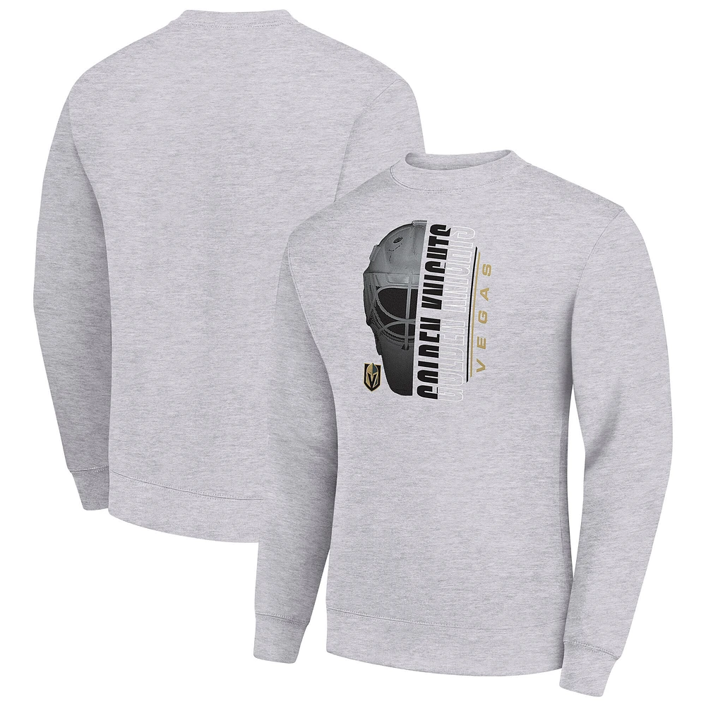 Men's Starter Heather Gray Vegas Golden Knights Half Helmet Team Logo Pullover Sweatshirt