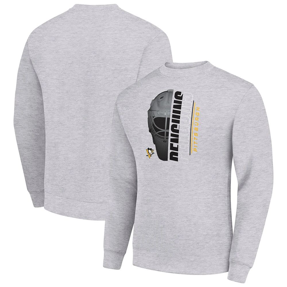 Men's Starter Heather Gray Pittsburgh Penguins Half Helmet Team Logo Pullover Sweatshirt