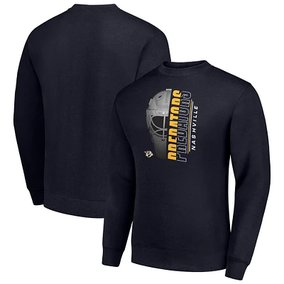 Men's Starter Navy Nashville Predators Half Helmet Team Logo Pullover Sweatshirt