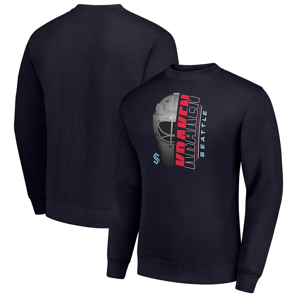 Men's Starter Navy Seattle Kraken Half Helmet Team Logo Pullover Sweatshirt