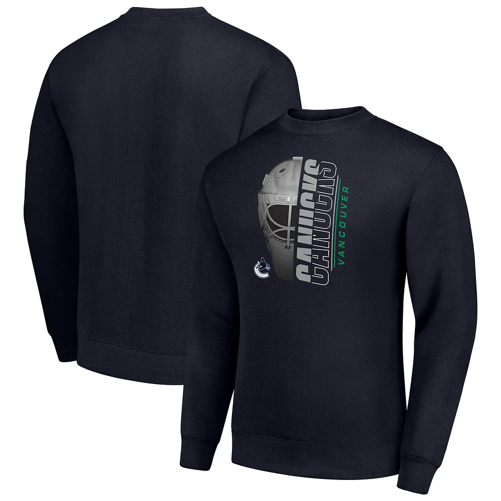 Men's Starter Navy Vancouver Canucks Half Helmet Team Logo Pullover Sweatshirt