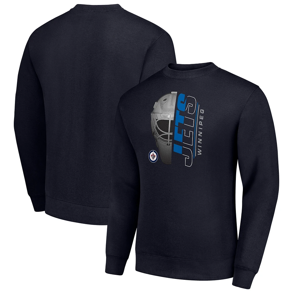 Men's Starter Navy Winnipeg Jets Half Helmet Team Logo Pullover Sweatshirt