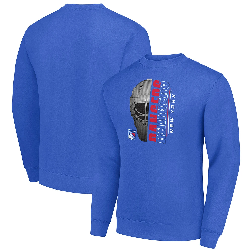 Men's Starter Royal New York Rangers Half Helmet Team Logo Pullover Sweatshirt
