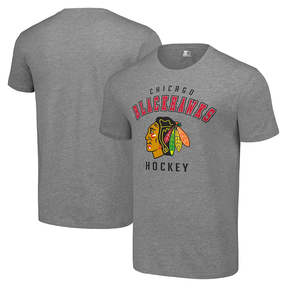Men's Starter Heather Gray Chicago Blackhawks Logo T-Shirt