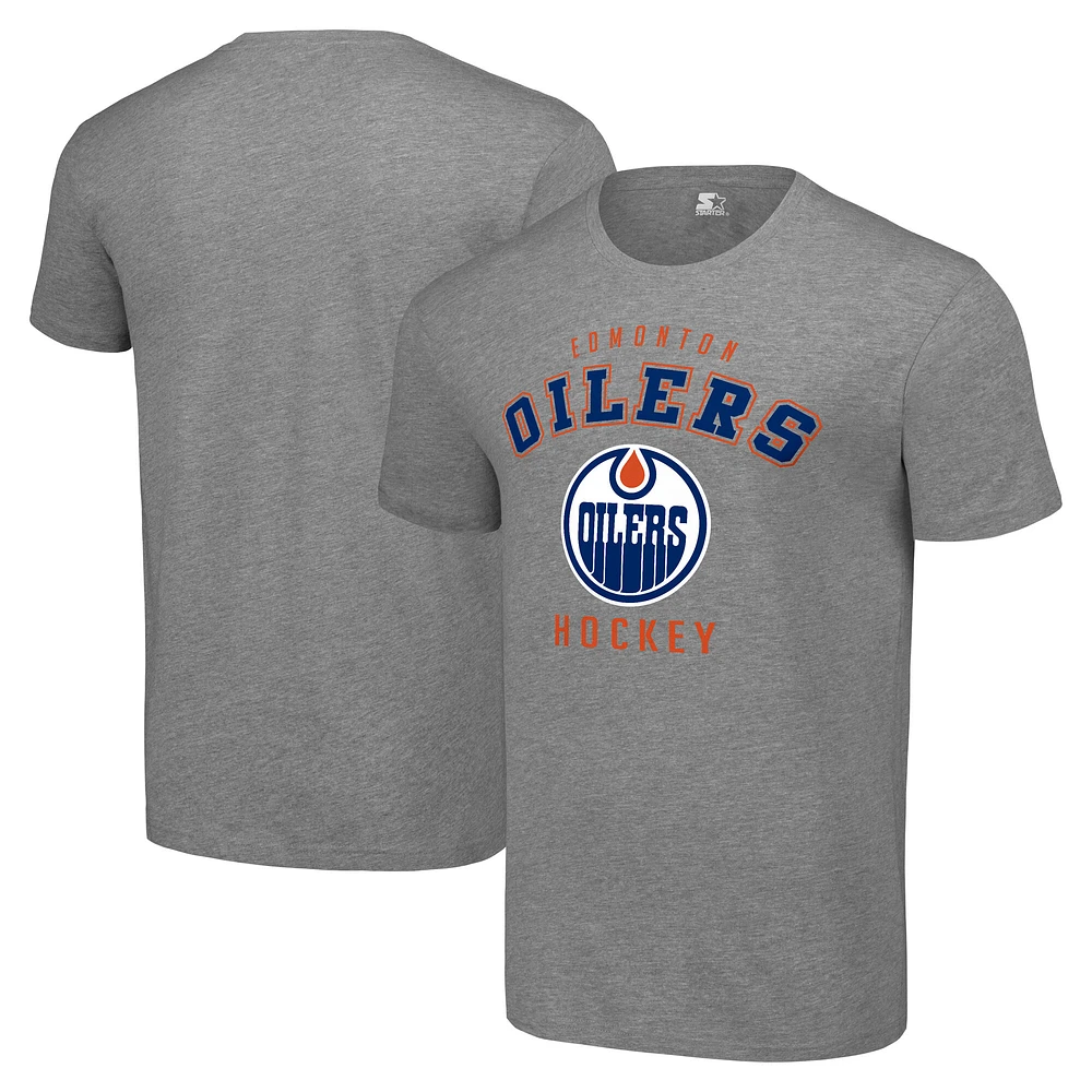 Men's Starter Heather Gray Edmonton Oilers Logo T-Shirt
