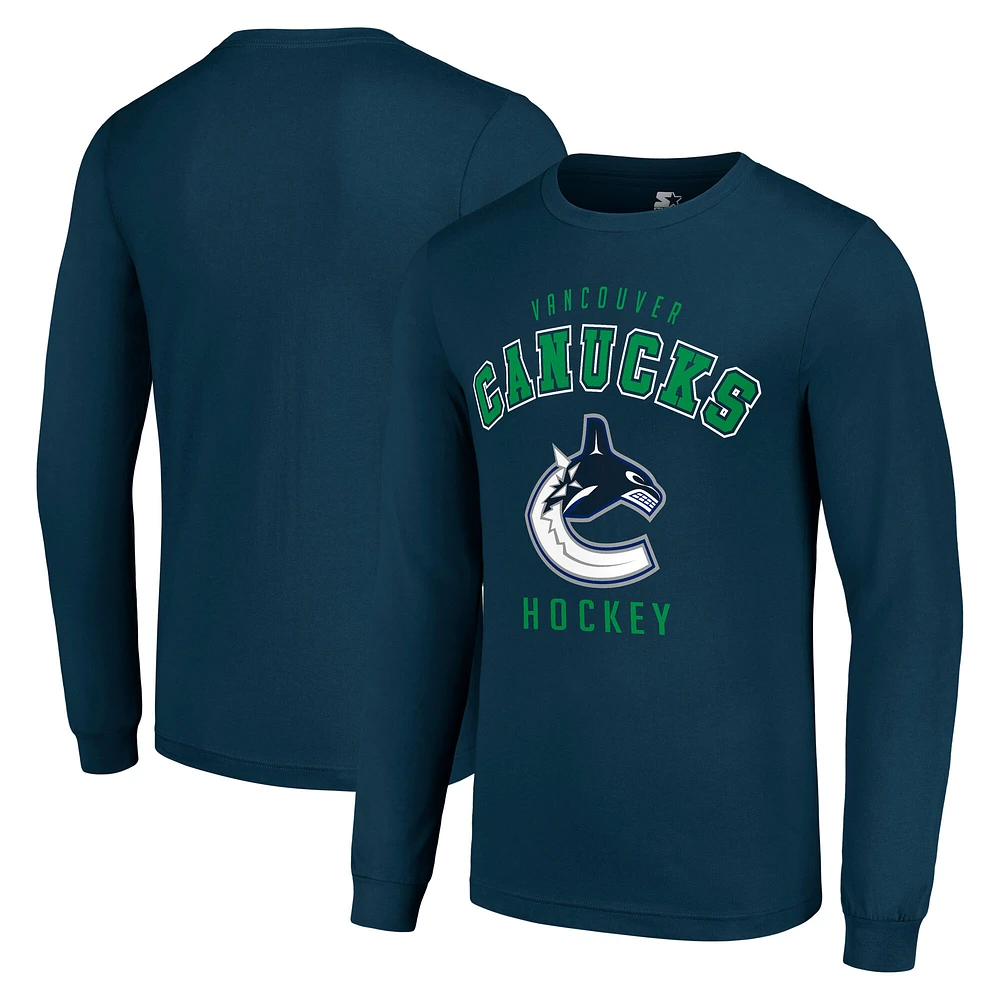 Men's Starter Navy Vancouver Canucks Logo Long Sleeve T-Shirt