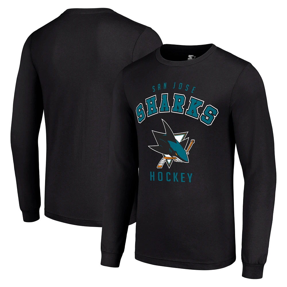 Men's Starter Black San Jose Sharks Logo Long Sleeve T-Shirt