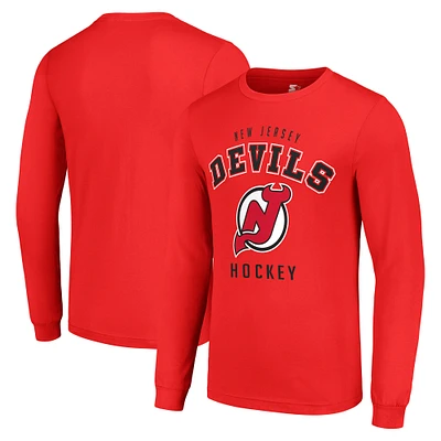 Men's Starter Red New Jersey Devils Logo Long Sleeve T-Shirt