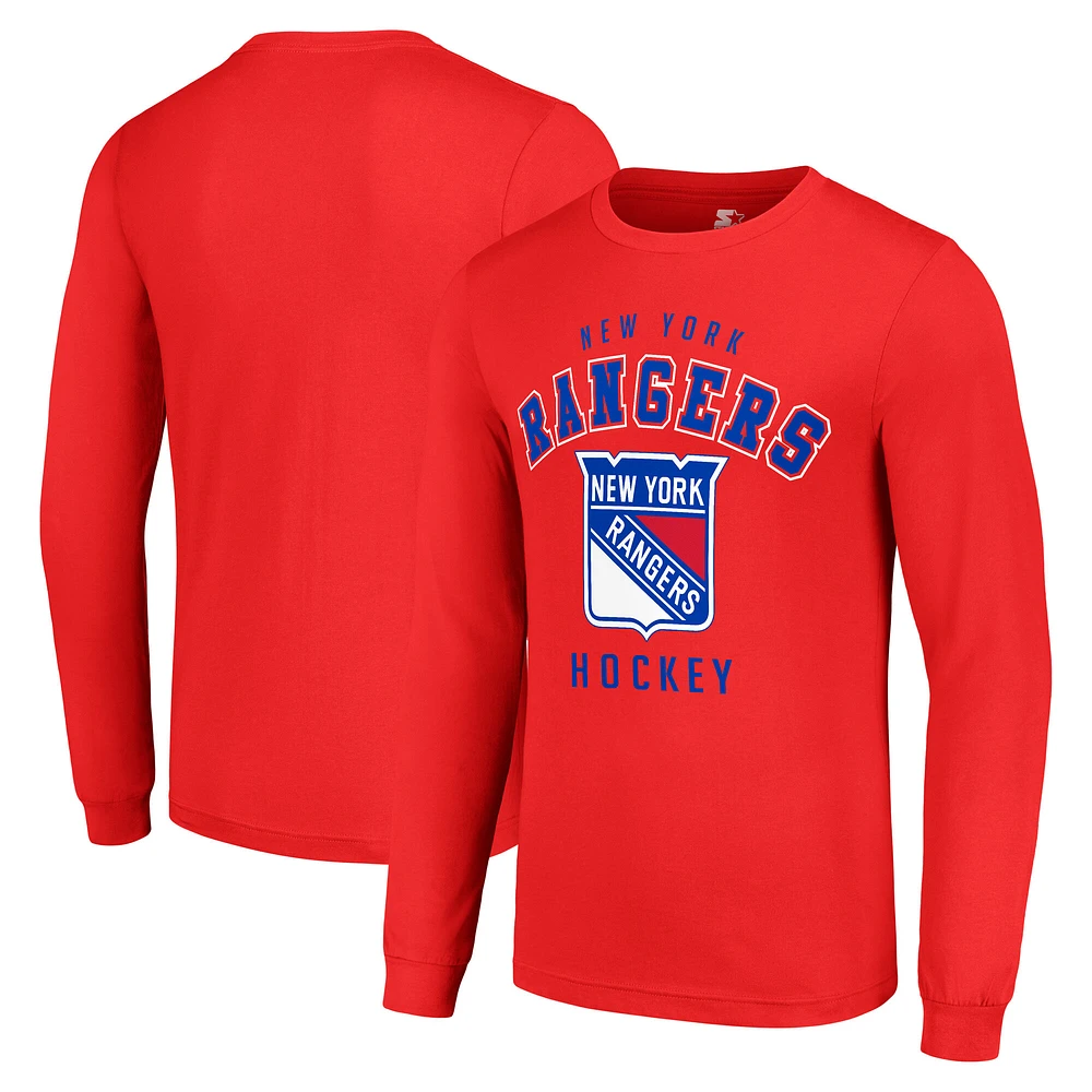 Men's Starter Red New York Rangers Logo Long Sleeve T-Shirt