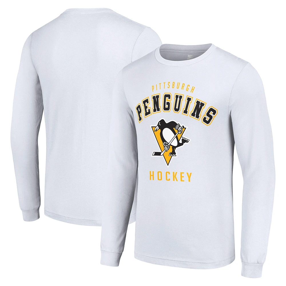 Men's Starter White Pittsburgh Penguins Logo Long Sleeve T-Shirt