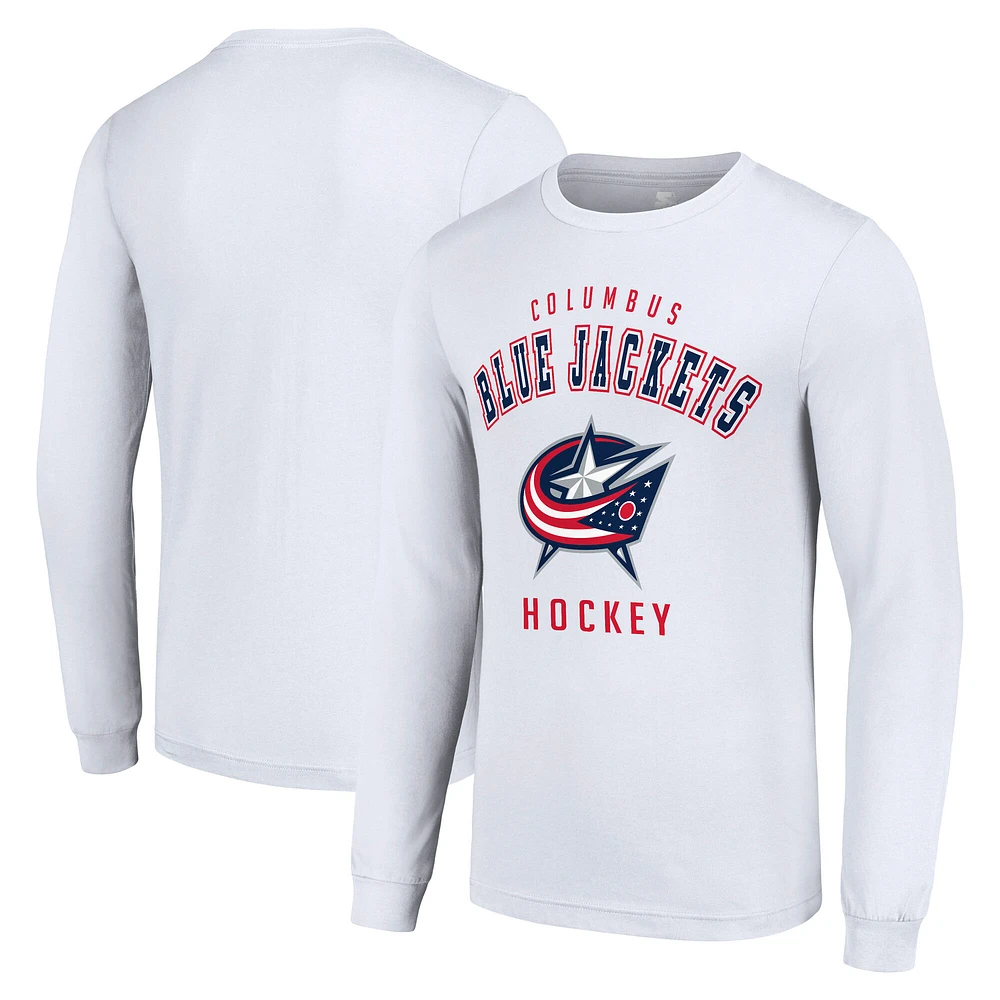 Men's Starter White Columbus Blue Jackets Logo Long Sleeve T-Shirt