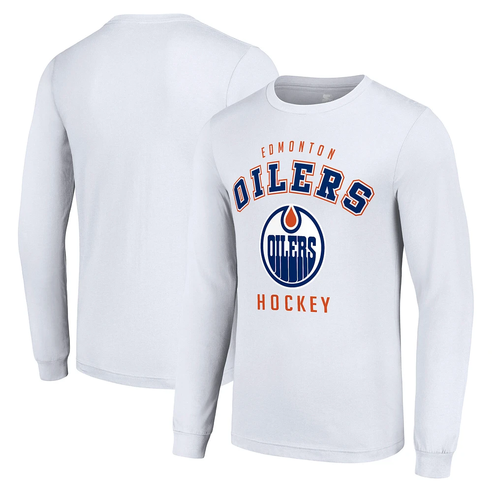 Men's Starter White Edmonton Oilers Logo Long Sleeve T-Shirt