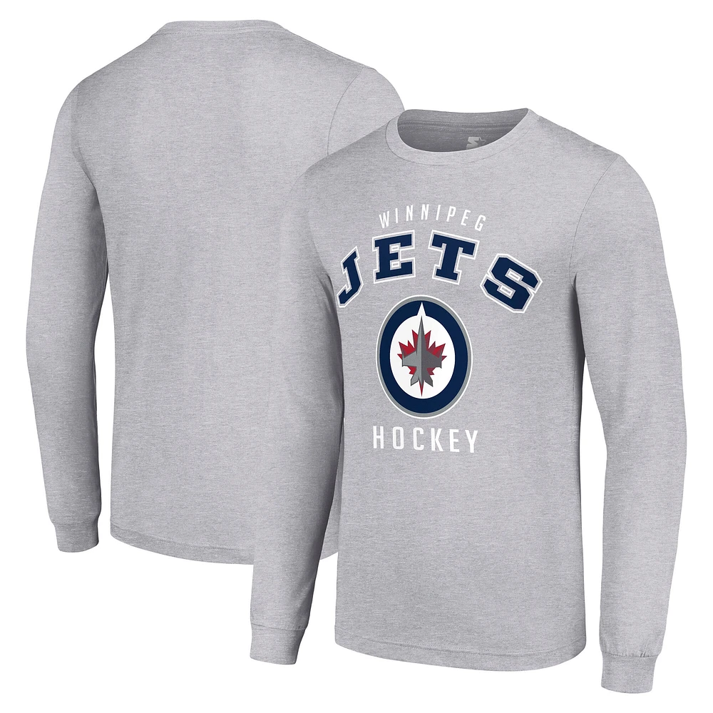 Men's Starter Heather Gray Winnipeg Jets Logo Long Sleeve T-Shirt