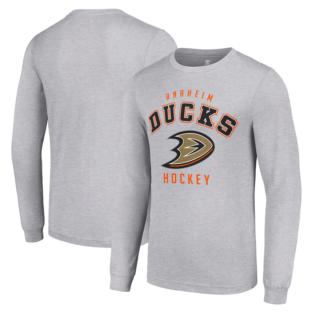 Men's Starter Heather Gray Anaheim Ducks Logo Long Sleeve T-Shirt