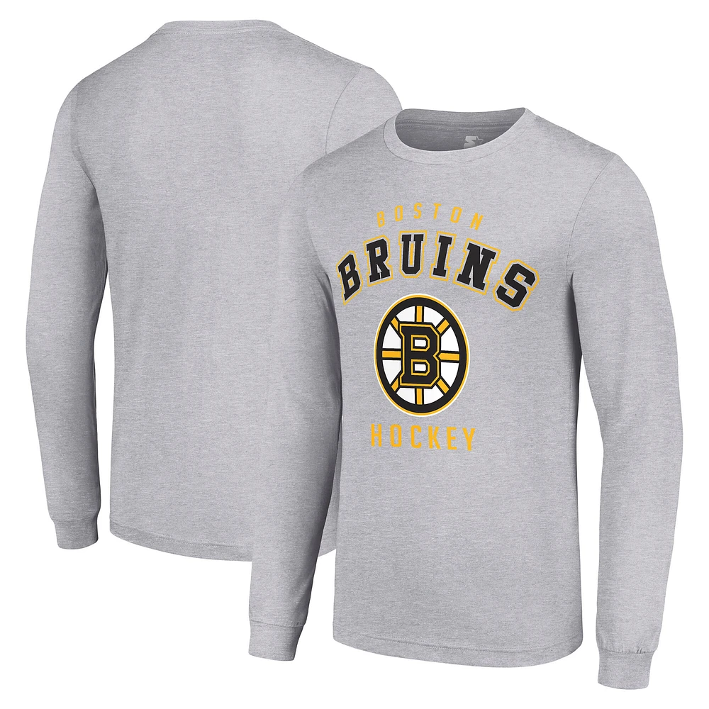Men's Starter Heather Gray Boston Bruins Logo Long Sleeve T-Shirt