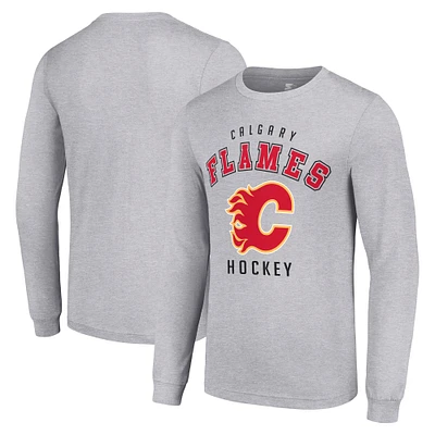 Men's Starter Heather Gray Calgary Flames Logo Long Sleeve T-Shirt