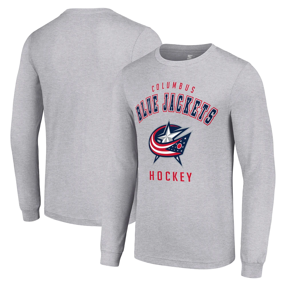 Men's Starter Heather Gray Columbus Blue Jackets Logo Long Sleeve T-Shirt