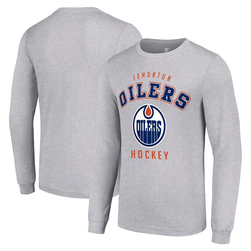 Men's Starter Heather Gray Edmonton Oilers Logo Long Sleeve T-Shirt