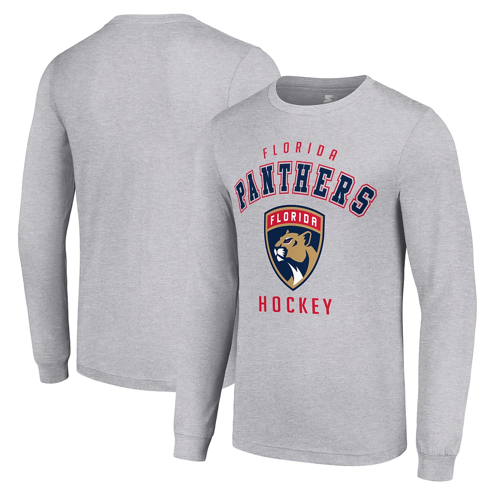 Men's Starter Heather Gray Florida Panthers Logo Long Sleeve T-Shirt