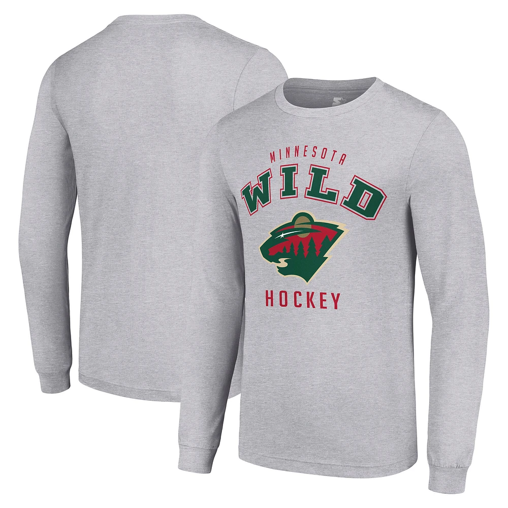 Men's Starter Heather Gray Minnesota Wild Logo Long Sleeve T-Shirt