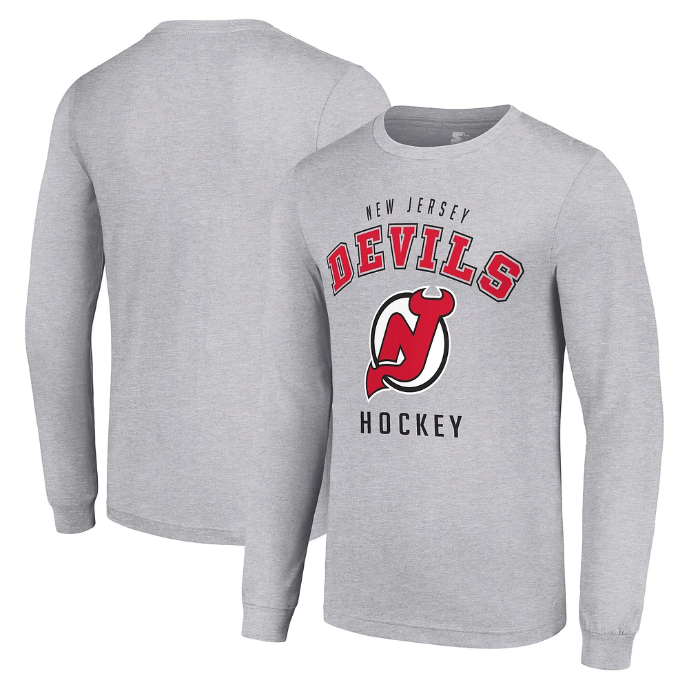 Men's Starter Heather Gray New Jersey Devils Logo Long Sleeve T-Shirt