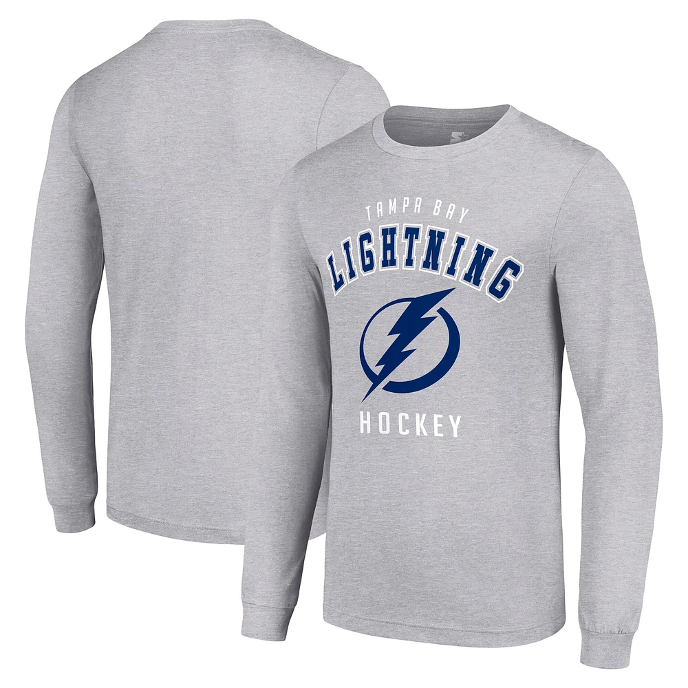 Men's Starter Heather Gray Tampa Bay Lightning Logo Long Sleeve T-Shirt