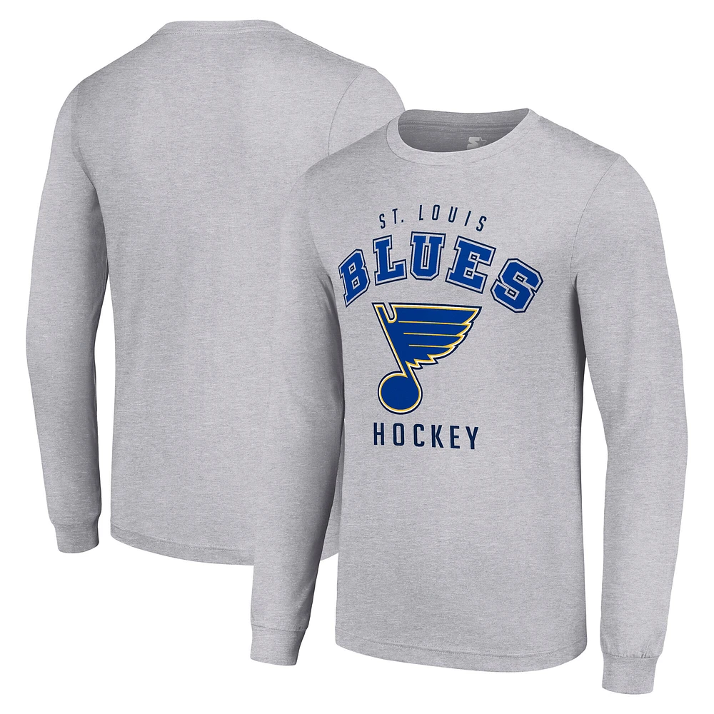 Men's Starter Heather Gray St. Louis Blues Logo Long Sleeve T-Shirt