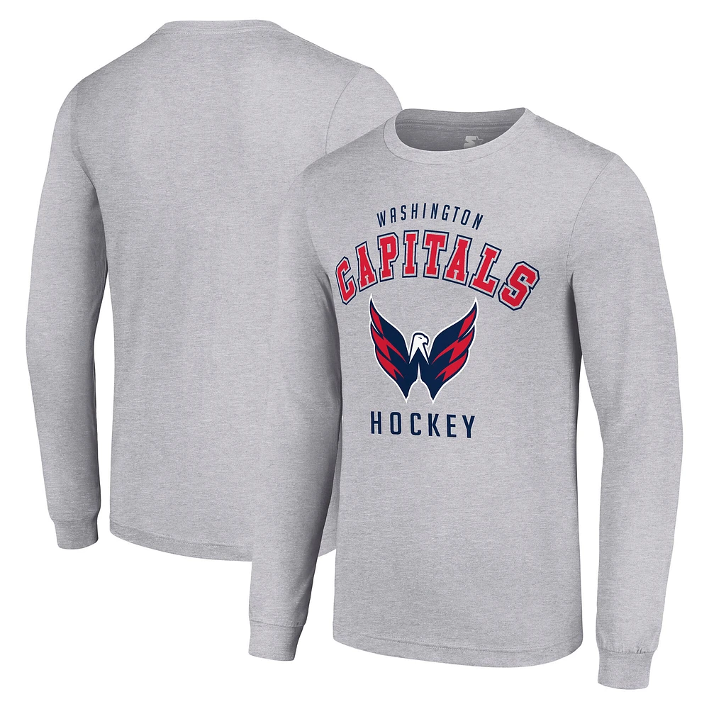 Men's Starter Heather Gray Washington Capitals Logo Long Sleeve T-Shirt