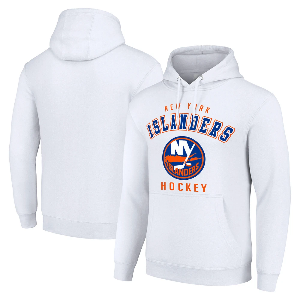Men's Starter White New York Islanders Logo Pullover Hoodie