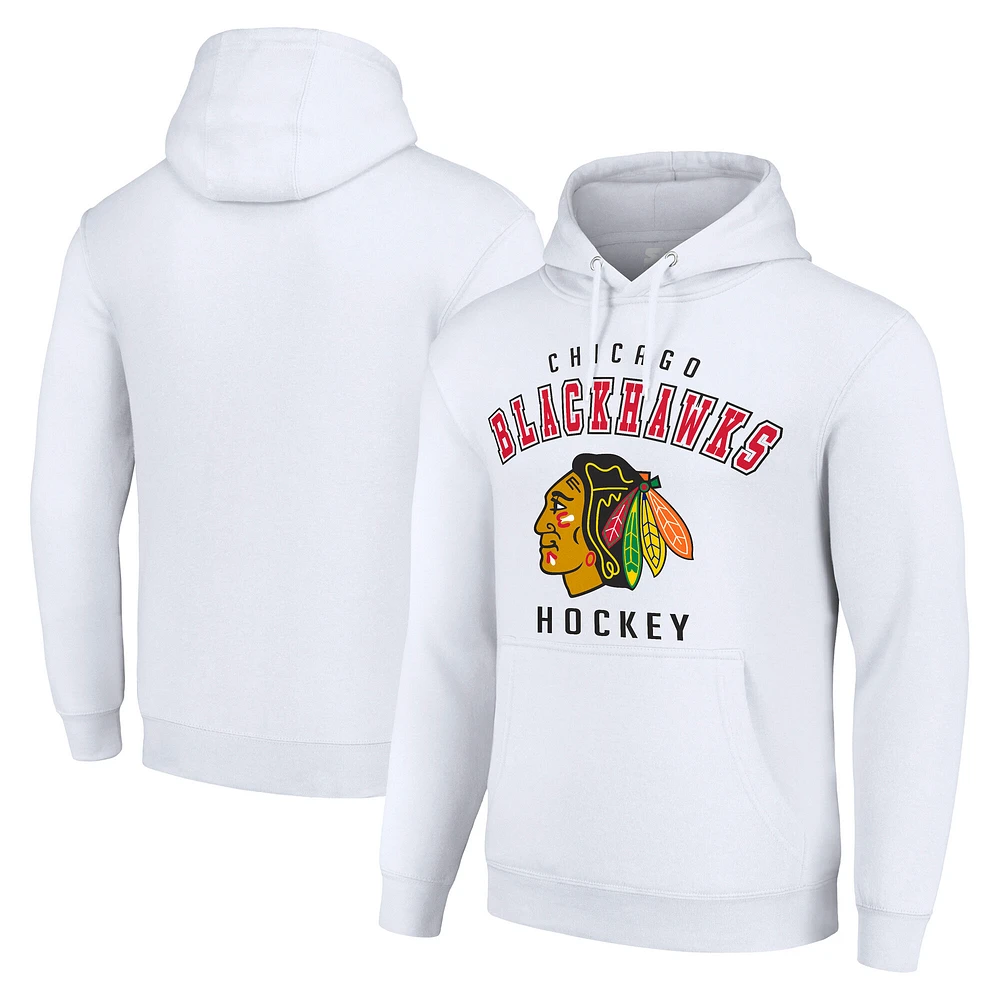 Men's Starter White Chicago Blackhawks Logo Pullover Hoodie