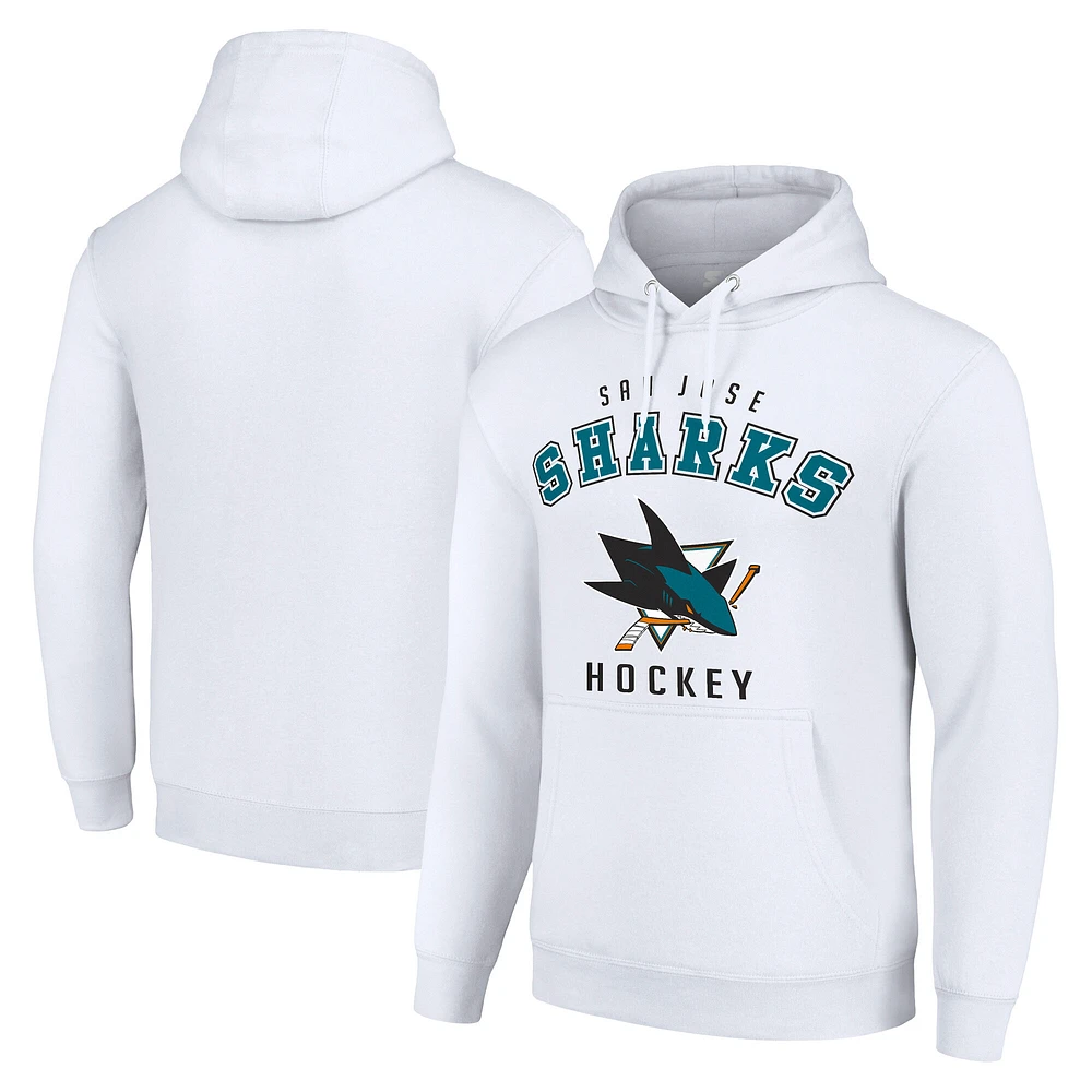 Men's Starter White San Jose Sharks Logo Pullover Hoodie
