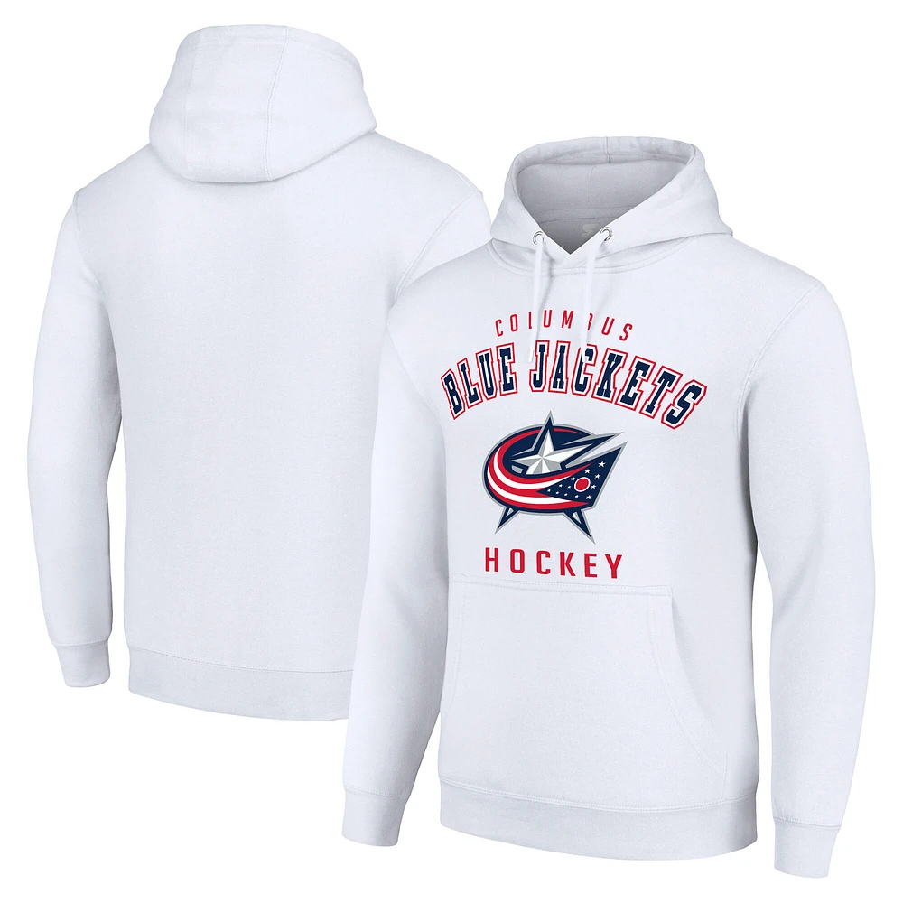 Men's Starter White Columbus Blue Jackets Logo Pullover Hoodie