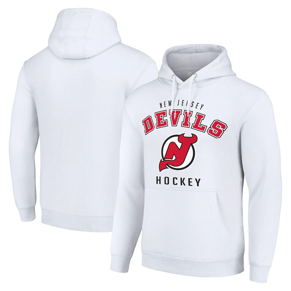 Men's Starter White New Jersey Devils Logo Pullover Hoodie