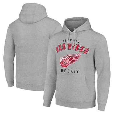 Men's Starter Heather Gray Detroit Red Wings Logo Pullover Hoodie