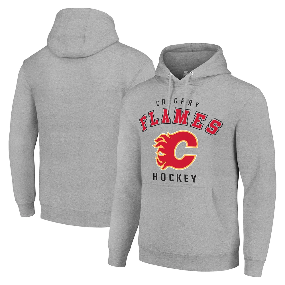 Men's Starter Heather Gray Calgary Flames Logo Pullover Hoodie