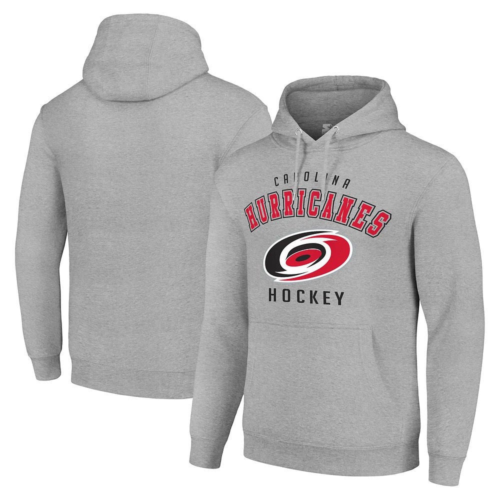 Men's Starter Heather Gray Carolina Hurricanes Logo Pullover Hoodie