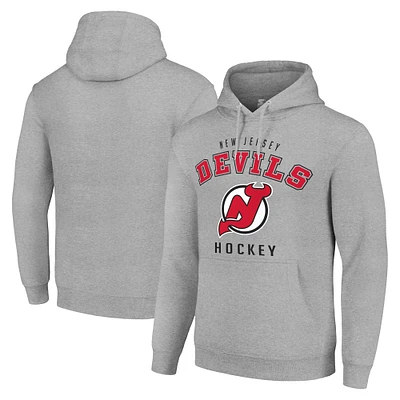 Men's Starter Heather Gray New Jersey Devils Logo Pullover Hoodie