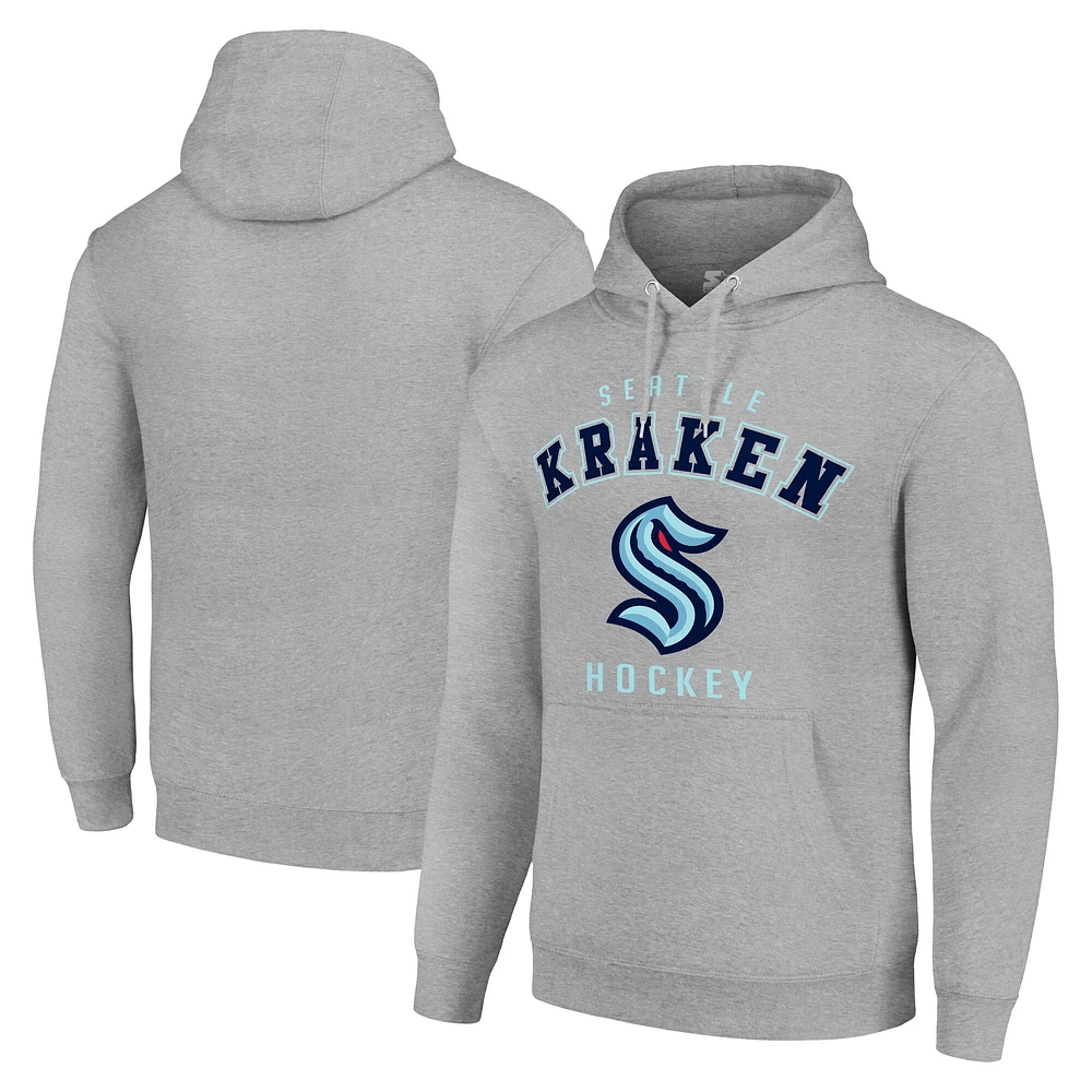 Men's Starter Heather Gray Seattle Kraken Logo Pullover Hoodie