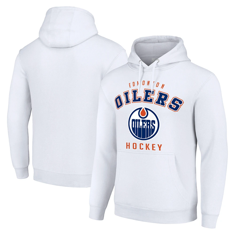 Men's Starter White Edmonton Oilers Logo Pullover Hoodie