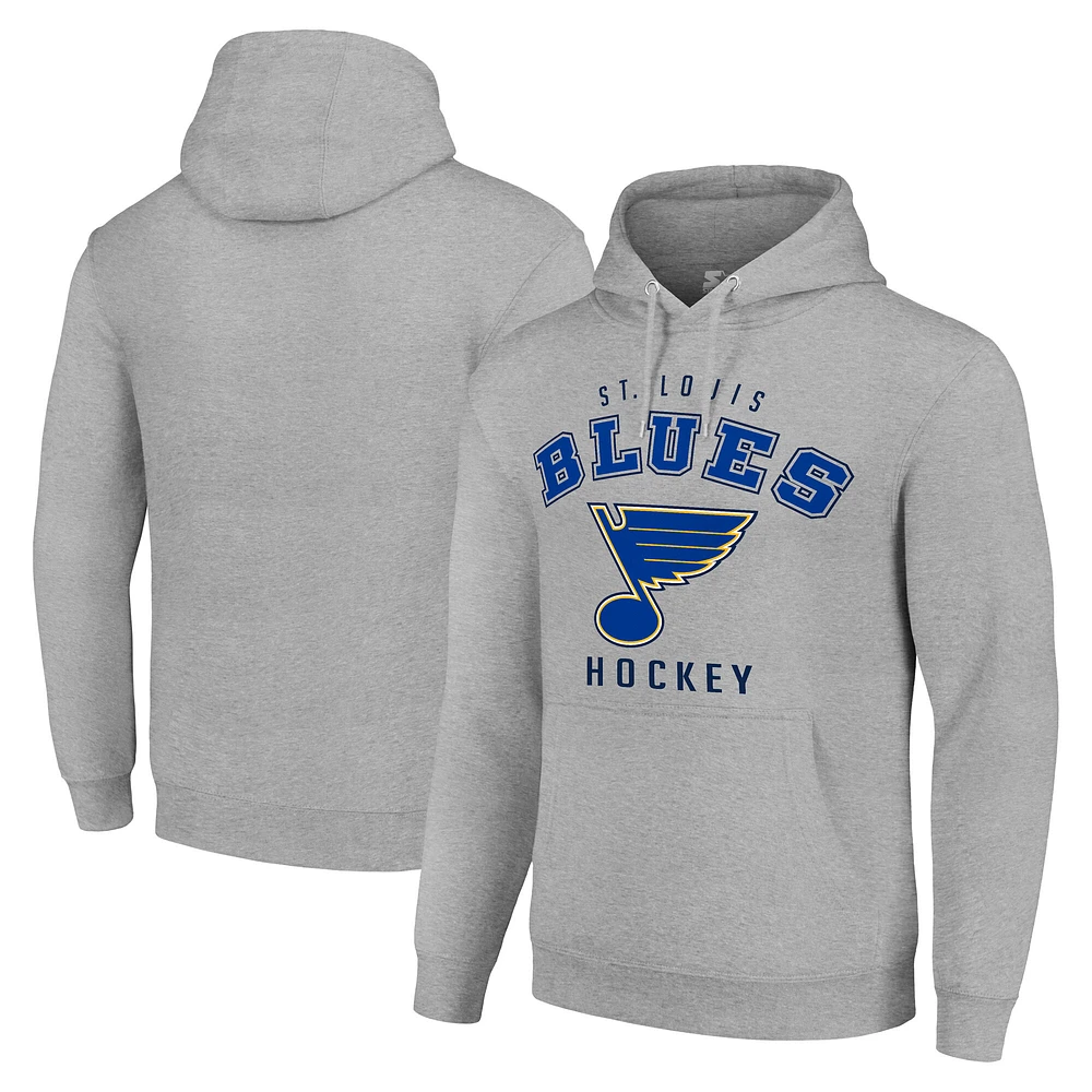 Men's Starter Heather Gray St. Louis Blues Logo Pullover Hoodie