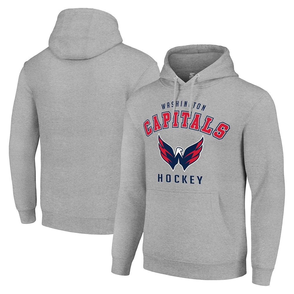 Men's Starter Heather Gray Washington Capitals Logo Pullover Hoodie